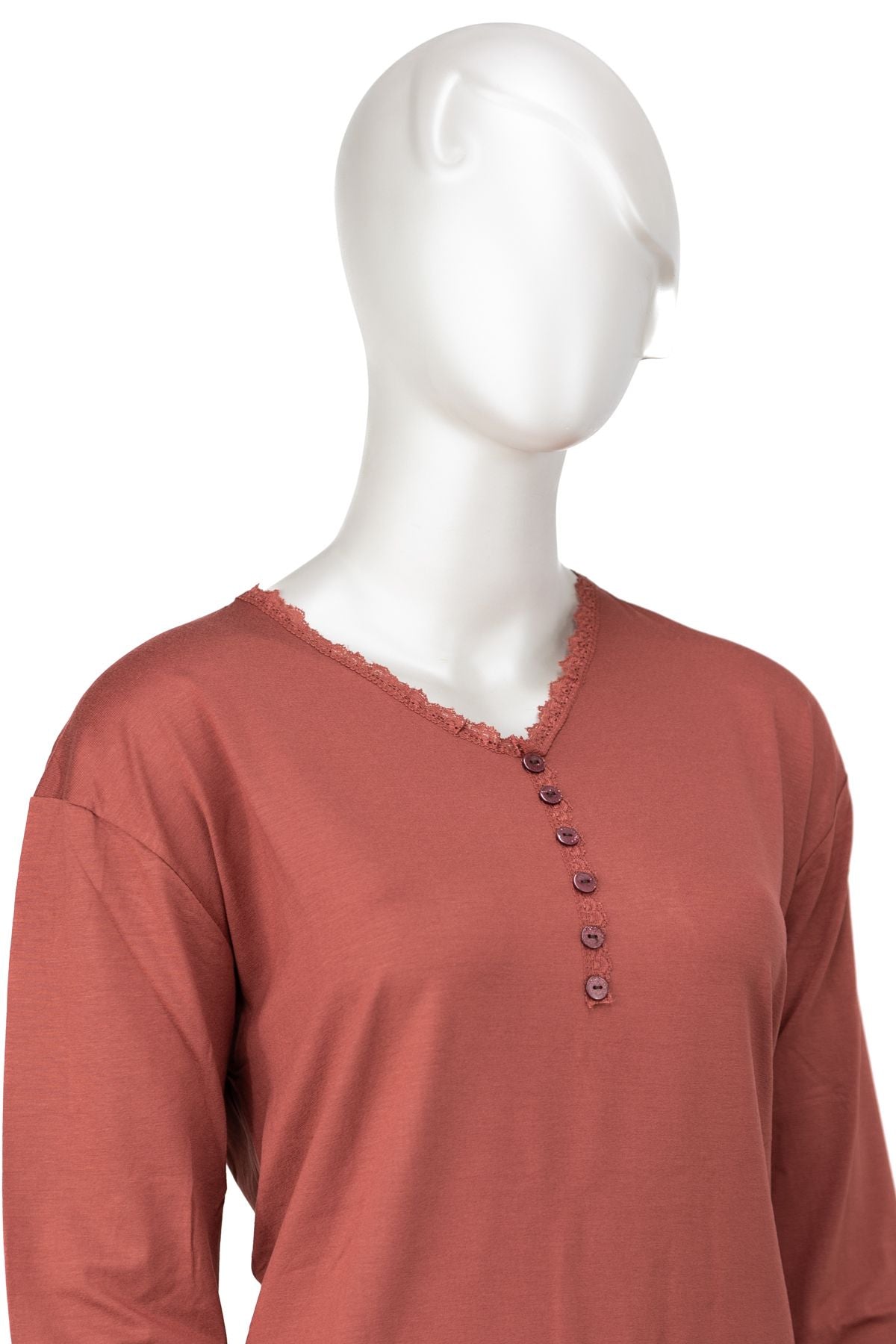 Kadın Turlu Viskon Penye Kumaş Anne Bluz Şık Fırfırlı V Yaka Normal Kesim Tam Kalıp Likralı